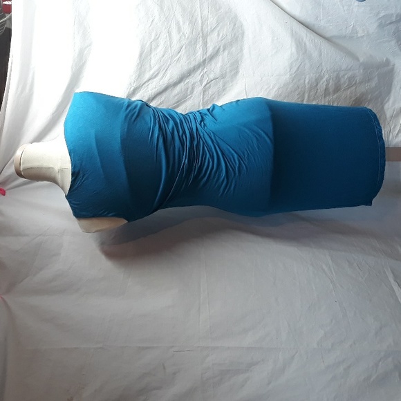 Blue Rayon Sleeveless Wiggle Dress Ruched Side - Picture 4 of 6